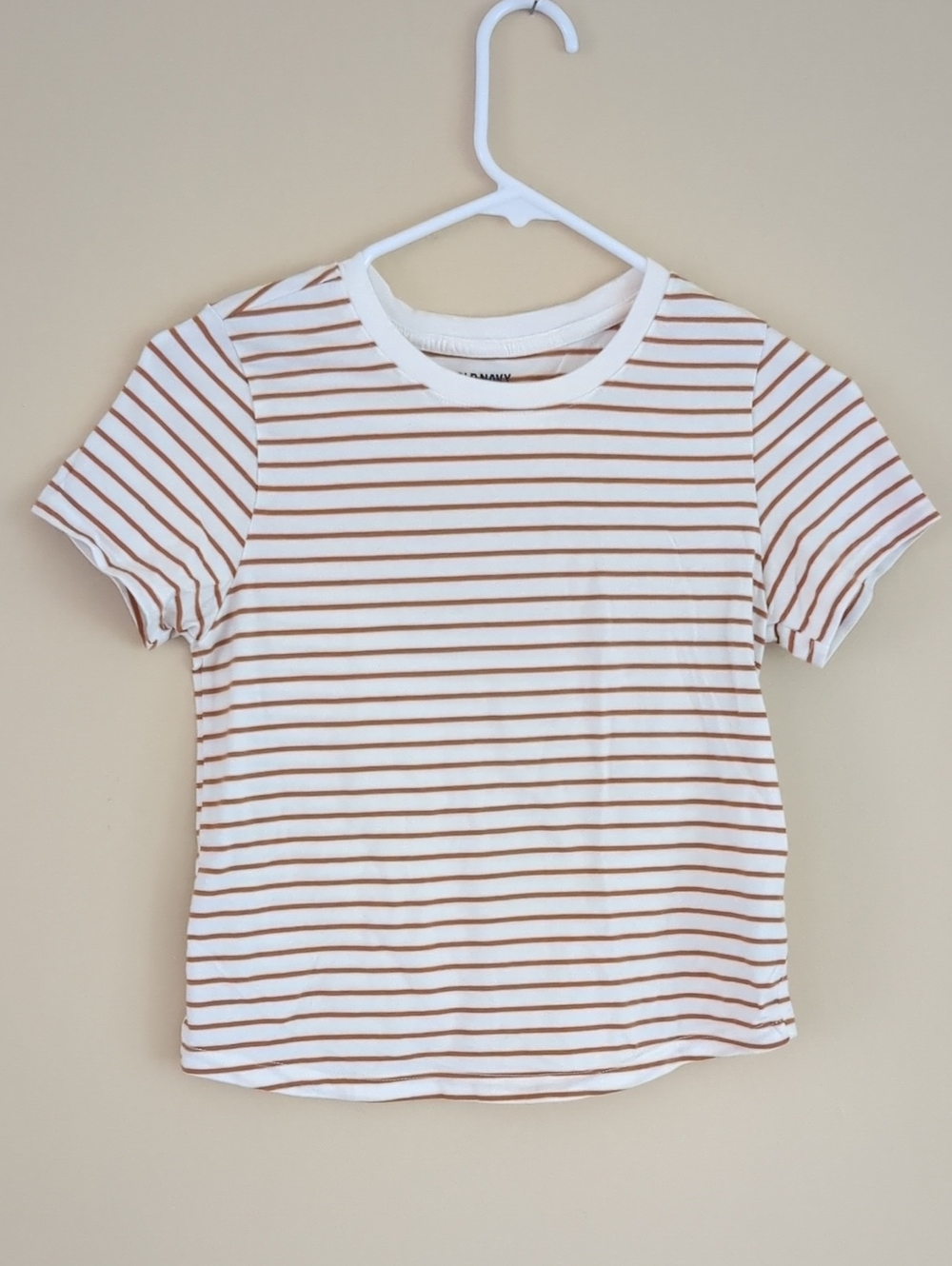 Small Old Navy Bestee Crew Neck Short Sleeve Striped Earth Brown Shirt Top
